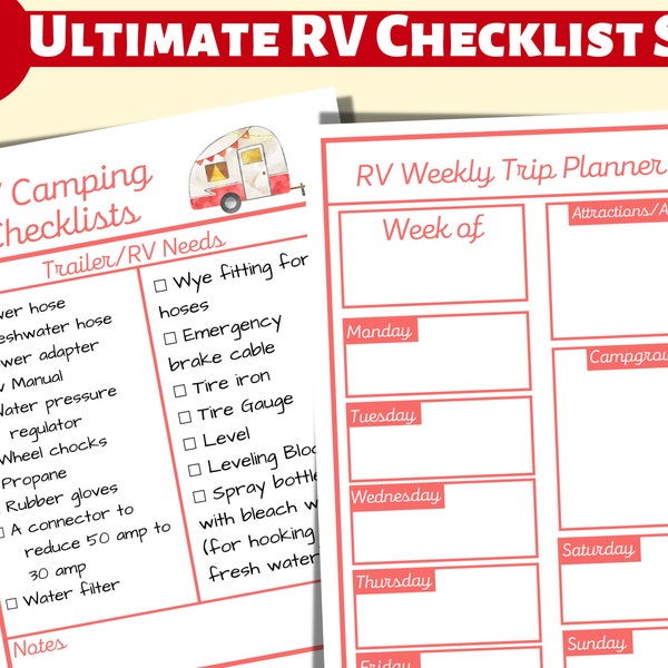 Ultimate RV Checklist [18 Pg PDF w/camping meal planner, campground log, RV departure list]