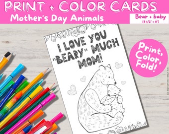 Cute Printable Mother's Day Card from the Kids with Mama Bear [Instant Download PDF Kids Mother's Day Coloring Activity]