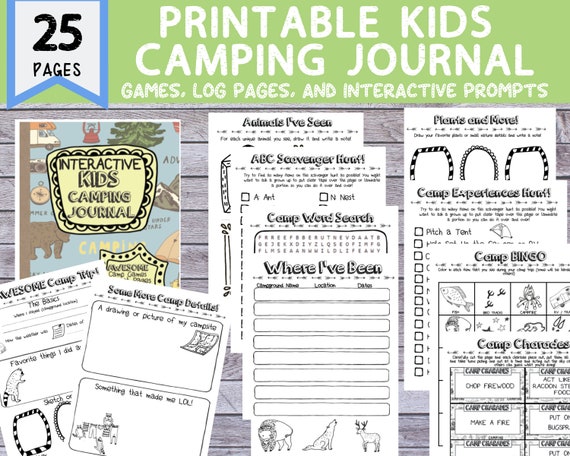 29 Page Printable Kids Camping Journal [Printable PDF with camp games, charades, word searches, camp activities for kids]