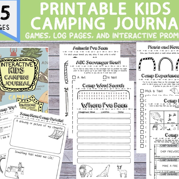 29 Page Printable Kids Camping Journal [Printable PDF with camp games, charades, word searches, camp activities for kids]