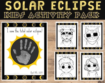 Kids Solar Eclipse Printable Activity Pack - Solar Eclipse Coloring Pages and Solar Eclipse Handprint Craft