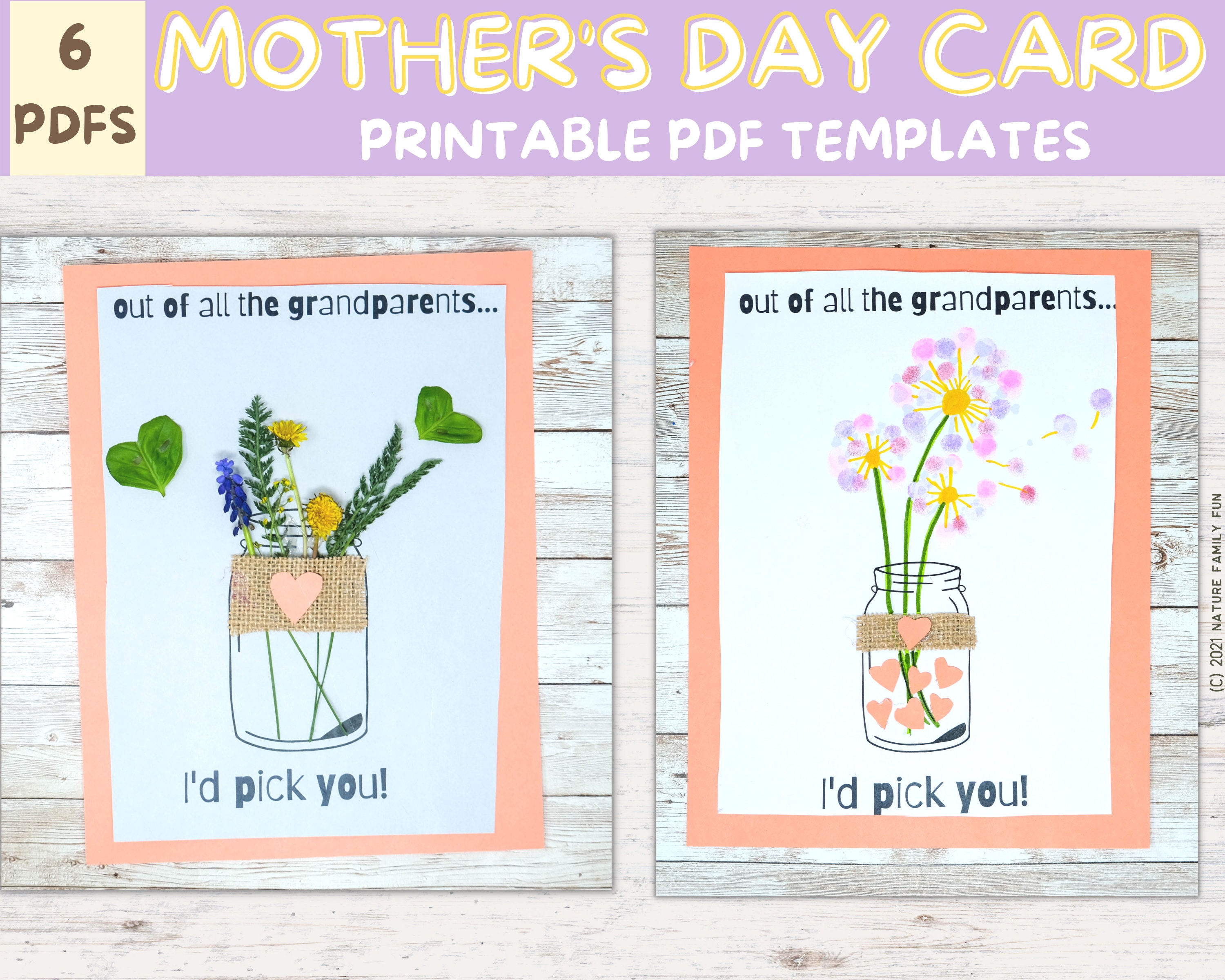 36 DIY Nature Crafts for Kids 4 Printable Mother's Day Card & Craft Template [PERFECT for the…