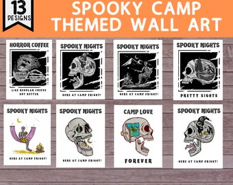 13 Halloween Camp Themed Wall Art Printable PDFs [Halloween RV decoration, Halloween camping, spooky camp, spooky nature printables]