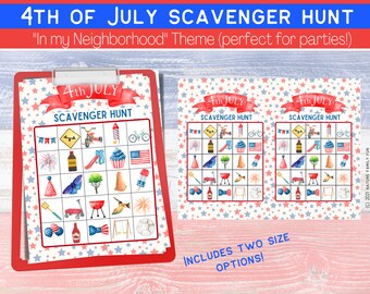 CUTE 4th of July Scavenger Hunt "In My Neighborhood!"[Perfect kids activity for 4th of July parties! Instant Download Printable PDF]