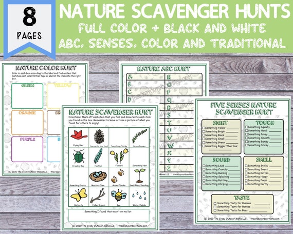 Nature Scavenger Hunts, ABC, Senses, Color (Printable PDFs)