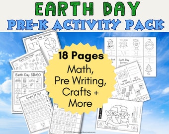 Earth Day Worksheet Pre School Bundle [18 Printables - Number Recognition, Letter Tracing, Coloring Pages, Earth Day Homeschool Preschool]