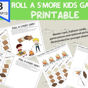 Printable &quot;Roll A S&#39;more&quot; Camping Game (camping game for kids, summer camp, backyard camping)