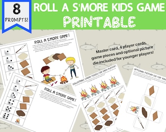 Printable "Roll A S'more" Camping Game (camping game for kids, summer camp, backyard camping)