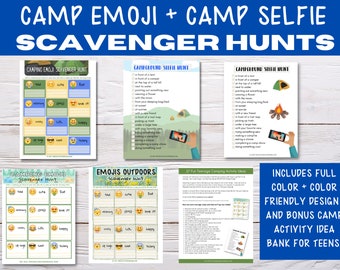 Printable Camping Games for Teens - Camp Selfie Scavenger Hunt + Emojis in Nature Hunt