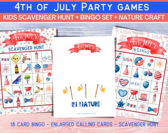 4th of July Kids Activity Pack - BINGO, Scavenger Hunt, Craft Template [ Instant Download Printable PDF]
