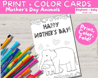 Cute Mother's Day Card from the Kids (Elephant & Baby) [Instant Download PDF Kids Mother's Day Coloring Activity]