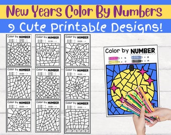 10 Festive Color By Number New Years Themed Printables for Kids