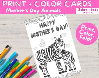 Cute Nature Mother's Day Card from the Kids (Zebra & Baby) [Instant Download PDF Kids Mother's Day Coloring Activity]