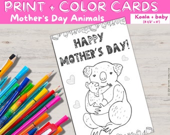 Cute Printable Mother's Day Card from Kids with Koala and Baby (Instant Download Kids Mother's Day Coloring Activity)