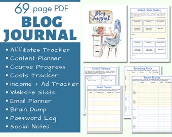 Blog Journal for Busy Minds [69 Page Printable Blog Planner] | Blog Income + Spending Log | Blogging Organization |