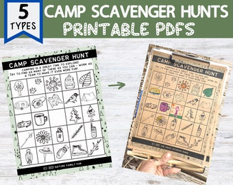 5 Printable Camping Scavenger Hunts [Perfect for camping birthday parties - camp week at school - camping activity for kids]