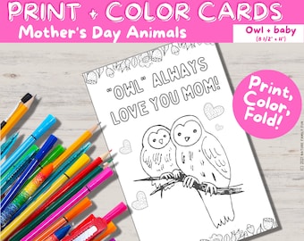 Cute Printable Mother's Day Card from the Kids "Owl Always Love You Mom" [Instant Download PDF Kids Mother's Day Coloring Activity]