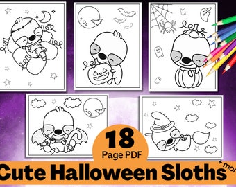 Cute Halloween Sloth Coloring Pages for Kids (PDF Printables)