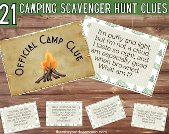 21 Camping Scavenger Hunt Riddles + Clues [Printable Camping Party Game, Camping Clues, Camping Riddles, Camping Birthday, Summer Camp Game]