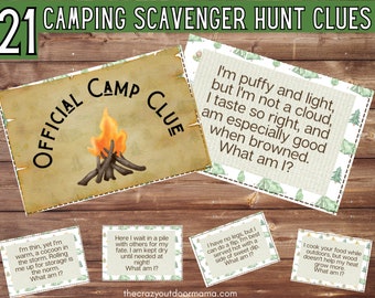 21 Camping Scavenger Hunt Riddles, Party Game (Printable)
