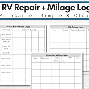 Simple Logs for RV Maintenance, RV Repair and RV Mileage [Pdf Printables]