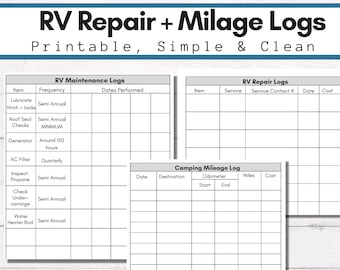 Simple Logs for RV Maintenance, RV Repair and RV Mileage [Pdf Printables]