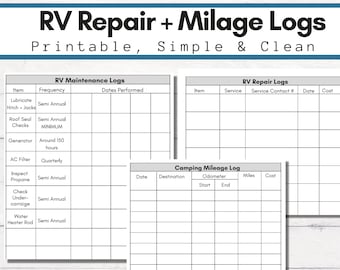 Simple Logs for RV Maintenance, RV Repair and RV Mileage [Pdf Printables]