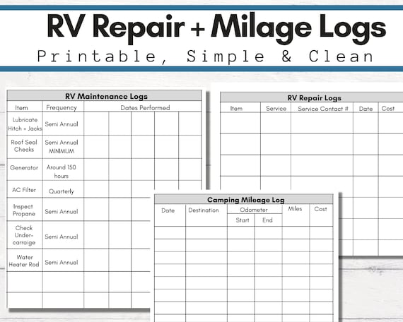 Simple Logs for RV Maintenance RV Repair and RV Mileage pdf - Etsy