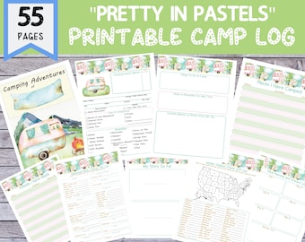 Printable Pastels Color Camping/RV Journal [55 Pages Instant Download with Pretty Design, National Park + State Checklists and more!]]