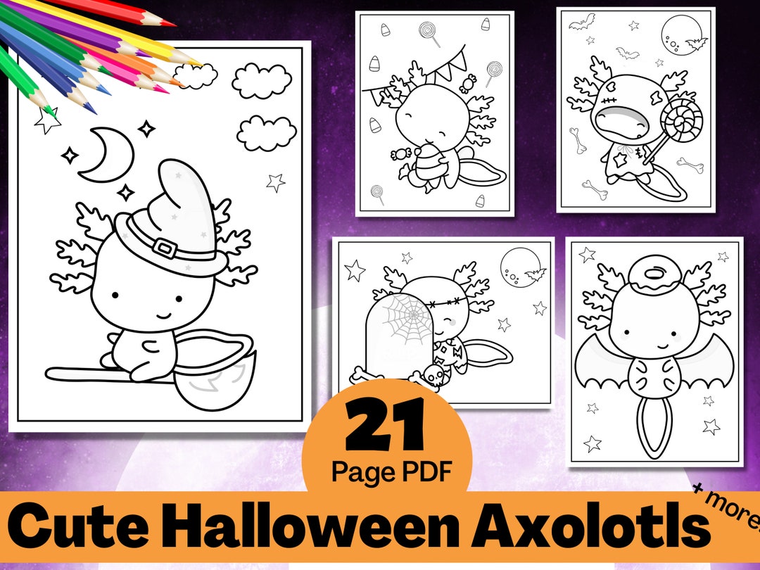 Cute Halloween Axolotl Coloring Pages and More for Kids, 21 Adorable