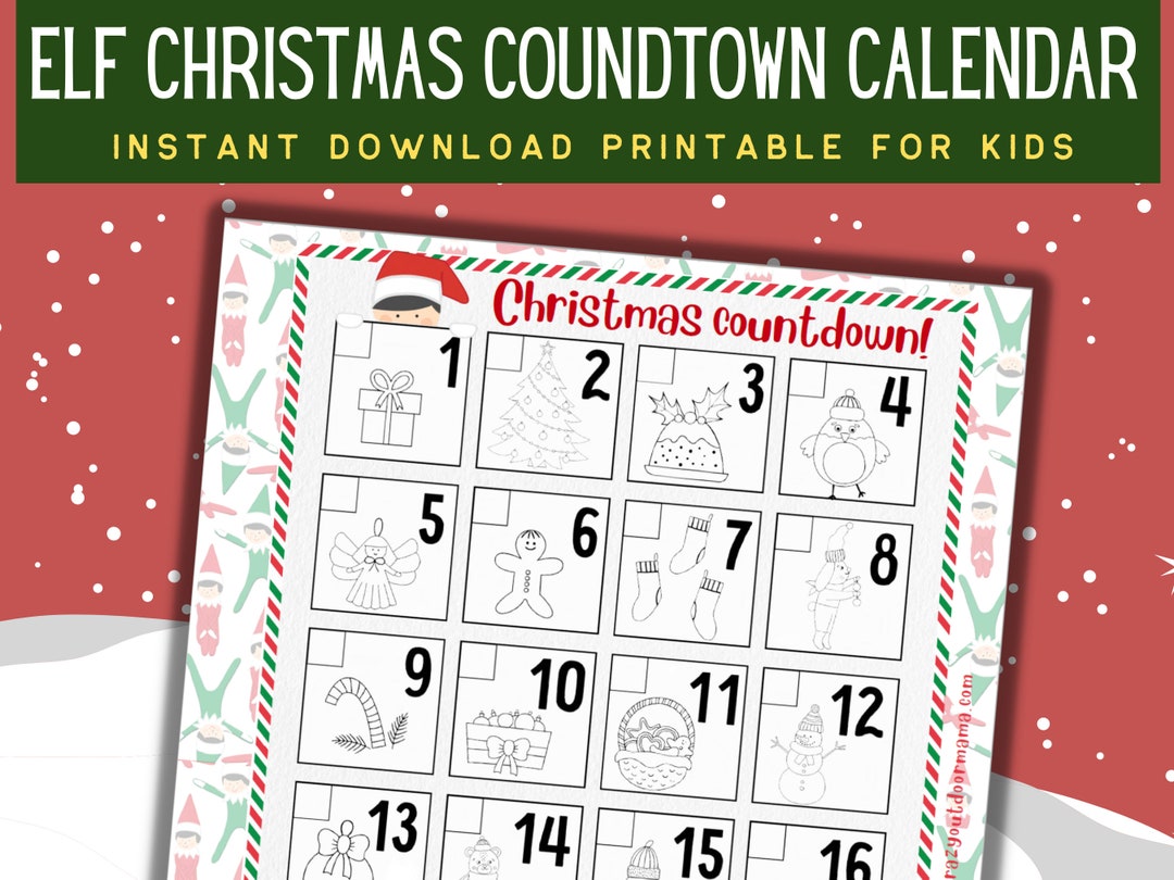Adorable Elf Themed Advent Calendar for Kids (color in Countdown to ...