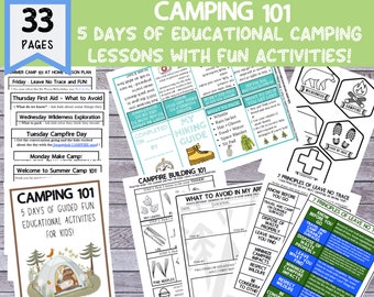 33 Page "Camping 101" DIY Summer Camp Printable (5 Days of Educational Camping Lesson Plans for Kids)