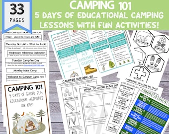 33 Page "Camping 101" DIY Summer Camp Printable (5 Days of Educational Camping Lesson Plans for Kids)