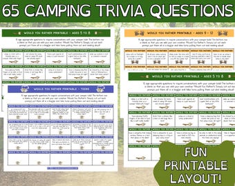 Camping Would You Rather Cards Printable - Kids Teens Adults Campfire Game - Instant Download