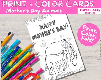 Cute Mother's Day Card from the Kids (Horse & Baby) [Instant Download PDF Kids Mother's Day Coloring Activity]