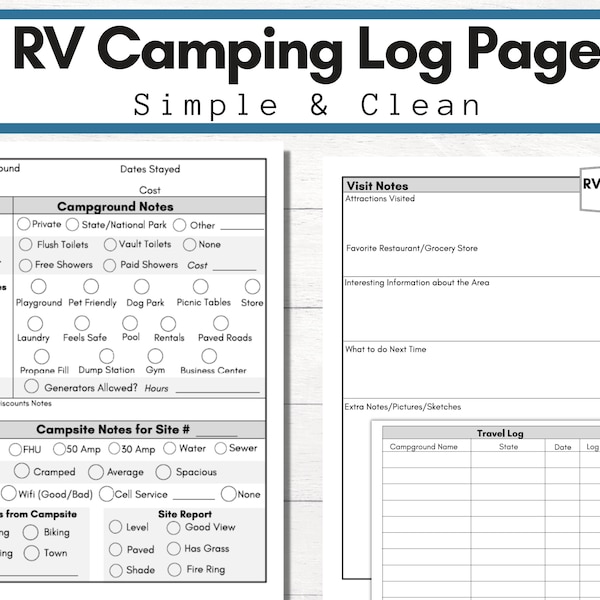 Simple RV Campground Logs [Clean Design includes Amenities, Cost, Discounts and More!]