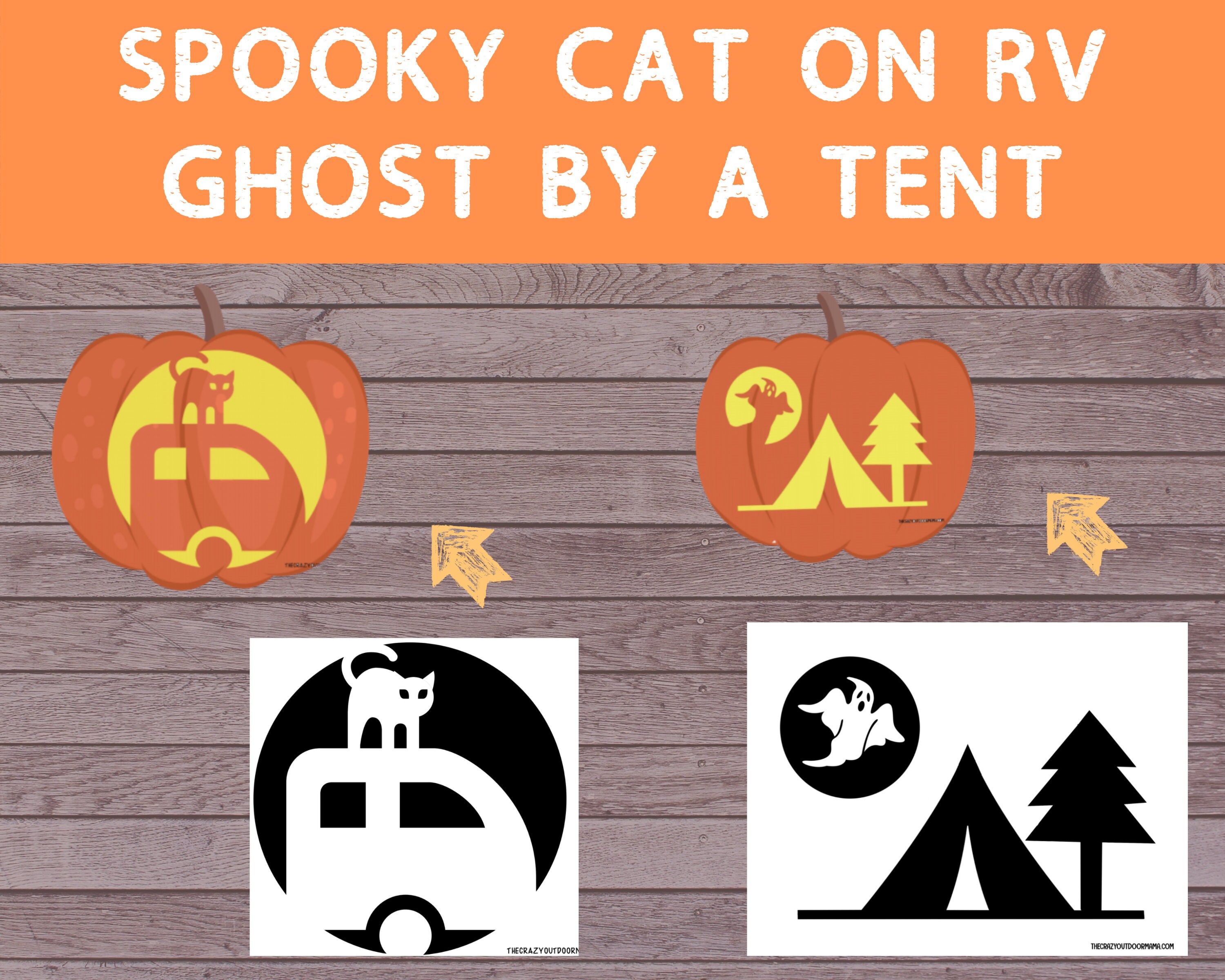 7 Halloween Themed Camping Pumpkin Carving Templates printable PDF ...