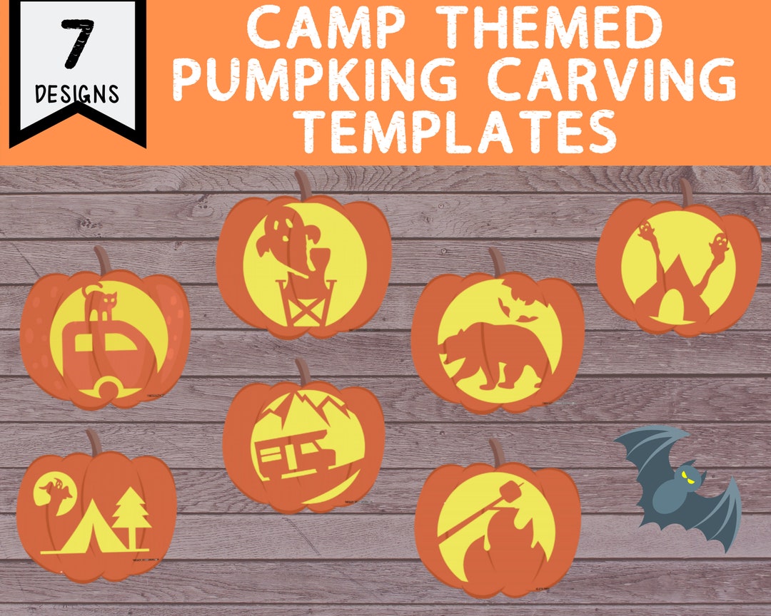 7-halloween-themed-camping-pumpkin-carving-templates-printable-pdf-spooky-tent-spooky-rv-campfire-and-smore-carving-template-more-etsy
