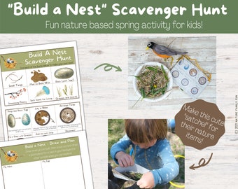 Kids "Build a Nest" Scavenger Hunt Activity [Printable PDF Nature School Spring - Forest School - Summer School Activity for Kids]