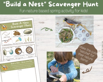 Kids "Build a Nest" Scavenger Hunt Activity [Printable PDF Nature School Spring - Forest School - Summer School Activity for Kids]