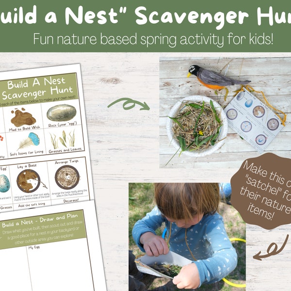 Kids "Build a Nest" Scavenger Hunt Activity [Printable PDF Nature School Spring - Forest School - Summer School Activity for Kids]