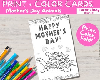 Cute Nature Mother's Day Card from the Kids (Turtle & Baby) [Instant Download PDF Kids Mother's Day Coloring Activity]