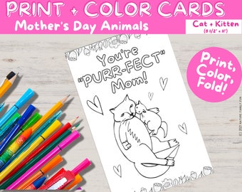 Cute Printable Mother's Day Card from the Kids w/Cat and Kitten [Instant Download PDF Kids Mother's Day Coloring Activity]