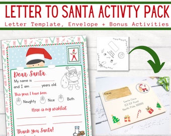 Adorable Elf Themed Letter to Santa Activity Pack (Envelope Template, Scavenger Hunt, Christmas Color in Advent Calendar)