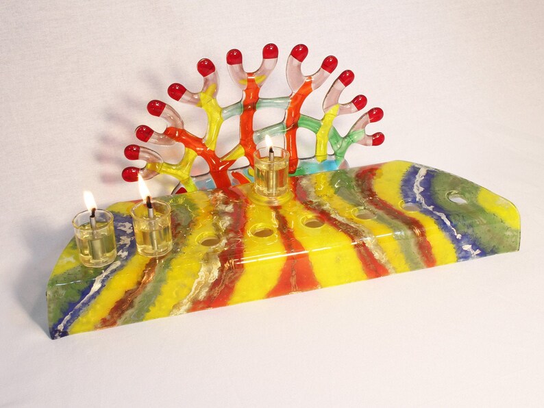Fused Glass Menorah for Hanukkah Art Glass Menorah Judaica Etsy