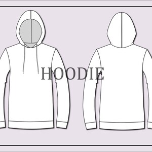 Hoodie vector-unisex hoodie vector-fashion flat sketch for adobe illustrator - technical drawing -unisex hoodie template