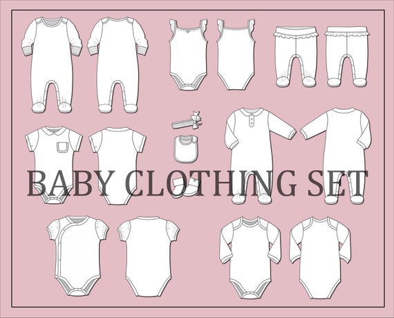 Baby Clothes Bundle Vectors Set of Toddler Clothing fashion Flat Sketch for  Adobe Illustrator Technical Drawing baby Clothes Templates 