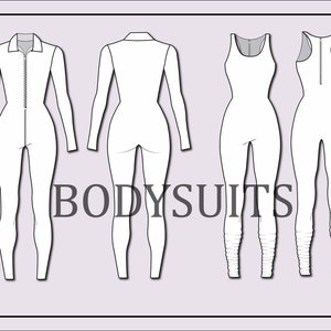 Bodysuits vector-jumpsuits vector-fashion flat sketch for adobe illustrator - technical drawing -women&#39;s bodysuit template