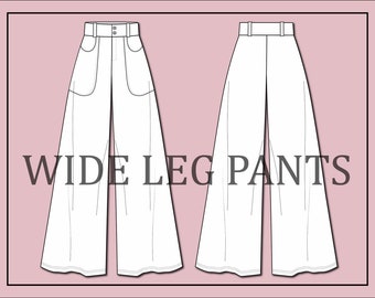 Wide leg pants vector-women's pants vector-fashion flat sketch for adobe illustrator - technical drawing-long skirt -wide leg pants template