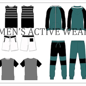 Men&#39;s activewear vector -sportwear vector-sweatpants vector-fashion flat sketch for adobe illustrator-technical drawing-activewear templates